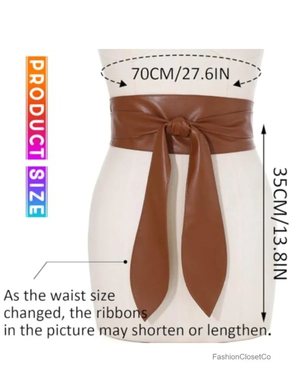 Wide Leather Wrap Belt with Knot Closure - Adjustable Obi Belt